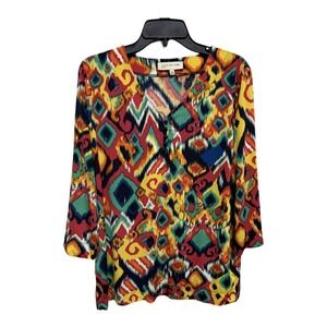 Jones New York Watercolor Multicolor Long Sleeve VNeck Blouse Size XL